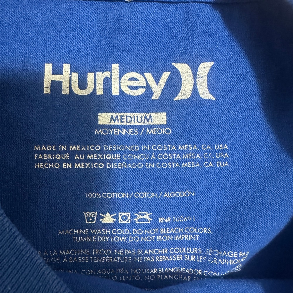 Hurley Graphic T-Shirt Short Sleeve Crew Neck Cotton Surf Tee Blue Mens Medium - Picture 8 of 10